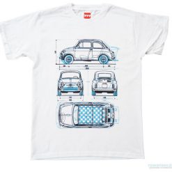 Koszulka FIAT 500 OLD & ABARTH. Niebieskie bluzki damskie na imprezę Pakamera. Za 77,00 zł.