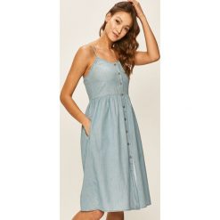 Tommy Jeans - Sukienka. Niebieskie sukienki damskie Tommy Jeans, na co dzień, s, bez wzorów, z bawełny, casualowe, z okrągłym kołnierzem, bez rękawów, mini, rozkloszowane. Za 449,90 zł.