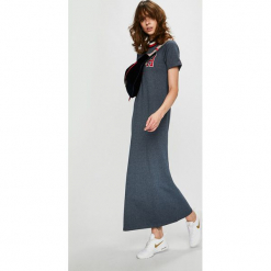 Tommy Hilfiger - Sukienka. Szare długie sukienki marki TOMMY HILFIGER, m, z nadrukiem, z bawełny, casualowe, z okrągłym kołnierzem. Za 399,90 zł.