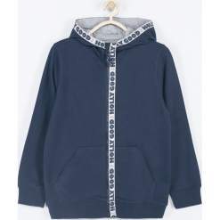 Bluza. Niebieskie bluzy chłopięce z kapturem marki BASIC BOY, z długim rękawem, długie. Za 69,90 zł.