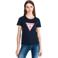 Guess Basic Koszulka Niebieski. Niebieskie koszulki damskie Guess, l, z nadrukiem, z bawełny, bez kołnierzyka. Za 130,95 zł.