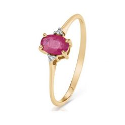 Pierścionek Złoty - złoto 585, Diament 0,01ct,rubin. Żółte pierścionki damskie W.KRUK, z diamentem, złote. Za 1390,00 zł.