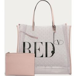 Red Valentino - Torebka. Czarne torby damskie na zakupy Red Valentino, w paski, ze skóry ekologicznej, na ramię, duże, bez dodatków. Za 1699,00 zł.