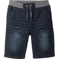 Bermudy dżinsowe chłopięce bonprix ciemnoniebieski "stone". Niebieskie spodnie chłopięce bonprix, bez wzorów, z elastanu, klasyczne. Za 74,99 zł.