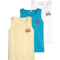 Tank top (3 szt.) bonprix biały + turkusowy + jasnożółty. Białe koszulki męskie bonprix, na lato, s, bez wzorów, bez kołnierzyka, bez rękawów. Za 89,97 zł.