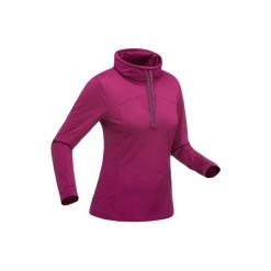 Koszulka turystyczna długi rękaw SH100 warm damska. Fioletowe t-shirty damskie marki QUECHUA, xs, z materiału, ze stójką. Za 39,99 zł.
