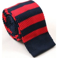 Dziergany Krawat Męski Knit w Grube Prążki, ALTIES, Granatowo-Czerwony KRALTS0002. Czerwone krawaty męskie Alties, w paski, z jeansu, sportowe. Za 44,00 zł.
