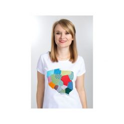 T-SHIRT HAFTOWANY DAMSKI POLSKA. Białe t-shirty damskie Republic of patterns, s, z haftami, z dzianiny, z włoskim kołnierzykiem. Za 129,00 zł.