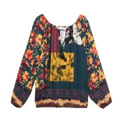 Desigual bluzka damska Blus Wanda L wielokolorowa. Koszule damskie Desigual, l, z nadrukiem, bez kołnierzyka, bez rękawów. Za 299,00 zł.