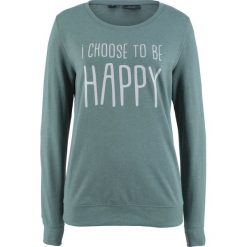 Bluza dresowa bonprix zielony eukaliptus z nadrukiem. Zielone bluzy z nadrukiem damskie bonprix, z dresówki. Za 59,99 zł.