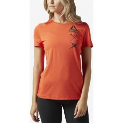 Reebok Koszulka Pomarańczowy. Pomarańczowe koszulki damskie Reebok, s, bez wzorów, z elastanu, bez kołnierzyka, z krótkim rękawem. Za 171,95 zł.