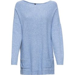 Sweter dzianinowy bonprix niebieski melanż. Niebieskie swetry damskie bonprix, bez wzorów, z dzianiny, bez rękawów, bez kaptura. Za 99,99 zł.