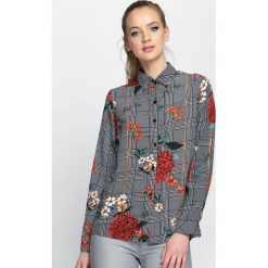 Koszule wiązane damskie: Granatowo-Czerwona Koszula Flowered