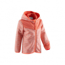 Bluza na zamek z kapturem Gym & Pilates 500 dla maluchów. Czerwone bluzy niemowlęce DOMYOS, z elastanu, z kapturem. Za 54,99 zł.
