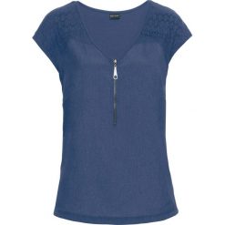 Shirt z koronkową wstawką bonprix jasny indygo. Niebieskie koszulki damskie bonprix, bez wzorów, z koronki, biznesowe, z dekoltem w serek. Za 74,99 zł.