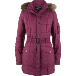Kurtka parka pikowana z wstawką ze sztucznego futerka bonprix jeżynowy. Fioletowe kurtki damskie bonprix, bez wzorów, bez kaptura. Za 89,99 zł.