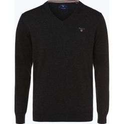 Gant - Sweter męski, szary. Szare swetry klasyczne męskie GANT, m, z haftami, z bawełny, z dekoltem w serek. Za 349,95 zł.