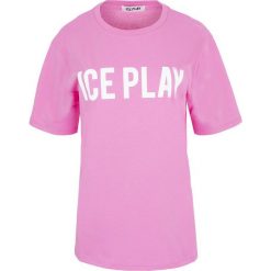 T- shirt Ice Play By ICEBERG. Różowe koszulki damskie ICE PLAY BY ICEBERG, bez wzorów, z włoskim kołnierzykiem, bez rękawów. Za 239,00 zł.