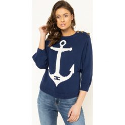 Sweter Elisabetta Franchi MK-12L-01E2-V339. Niebieskie swetry damskie Elisabetta Franchi, l, bez wzorów, z bawełny, klasyczne, bez rękawów, bez kaptura. W wyprzedaży za 1069,00 zł.