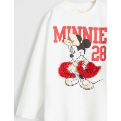 Mango Kids - Longsleeve dziecięcy Minnie 110-164 cm. Białe bluzki dziewczęce Mango Kids, z nadrukiem, z bawełny, z okrągłym kołnierzem, z krótkim rękawem, krótkie, bez kaptura. Za 59,90 zł.