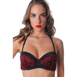 Biustonosz "Mirella" w kolorze czarno-czerwonym. Czerwone biustonosze Audace, w koronkowe wzory, z koronki. W wyprzedaży za 42,95 zł.