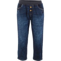 Dżinsy ze stretchem BOYFRIEND, z paskiem w prążek, dł. 3/4 bonprix ciemny denim. Niebieskie jeansy damskie bonprix, z jeansu. Za 109,99 zł.
