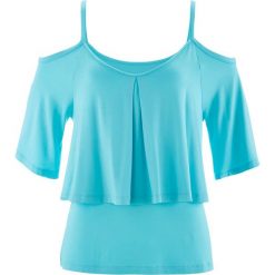 Shirt z odkrytymi ramionami bonprix morski. Niebieskie koszulki damskie bonprix, bez wzorów, bez kołnierzyka. Za 37,99 zł.