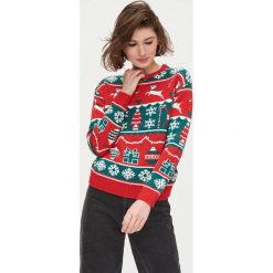 Świąteczny sweter all over - Czerwony. Czerwone swetry damskie Cropp, s, bez wzorów, wizytowe, bez rękawów, bez kaptura. Za 99,99 zł.