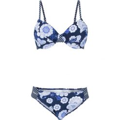 Bikini na fiszbinach (2 części) bonprix niebiesko-biały. Niebieskie stroje kąpielowe damskie bonprix, z haftami. Za 59,99 zł.