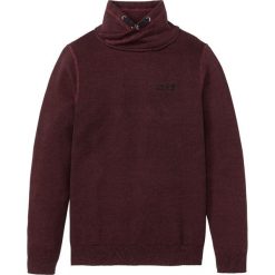 Sweter z szalowym kołnierzem bonprix bordowy melanż. Czerwone swetry męskie bonprix, s, z haftami, bez kołnierzyka, bez kaptura. Za 89,99 zł.