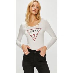 Guess Jeans - Bluzka. Szare bluzki damskie marki Guess Jeans, s, z nadrukiem, z elastanu, z okrągłym kołnierzem. Za 199,90 zł.