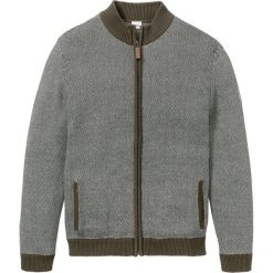 Sweter rozpinany ze stójką bonprix ciemnooliwkowo-biały. Zielone swetry męskie bonprix, xl, bez wzorów. Za 79,99 zł.