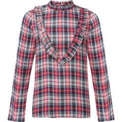 Bluza w kratę z falbanami bonprix czerwony w kratę. Czerwone bluzy damskie bonprix. Za 59,99 zł.