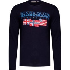 T-shirt NAPAPIJRI SCOTT. Niebieskie t-shirty męskie Napapijri, z nadrukiem, z bawełny, z okrągłym kołnierzem, długie. W wyprzedaży za 171,00 zł.