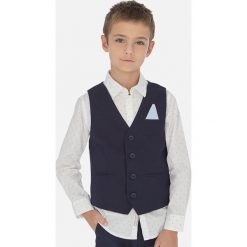 Mayoral - Kamizelka dziecięca 128-172 cm. Niebieskie kamizelki chłopięce Mayoral, bez wzorów, z bawełny, eleganckie, bez kołnierzyka, bez kaptura. Za 138,90 zł.