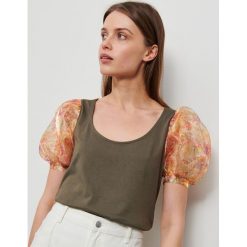 Bluzka z bawełny i modalu - Khaki. Brązowe bluzki damskie Reserved, s, bez wzorów, z bawełny, bez kołnierzyka, bez rękawów. Za 59,99 zł.
