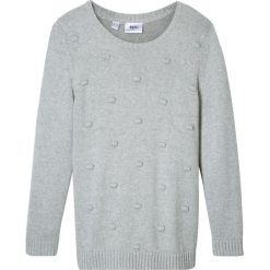 Sweter dzianinowy z pomonikami bonprix jasnoszary melanż. Szare swetry dziewczęce bonprix, bez wzorów, z dzianiny, bez kołnierzyka, bez rękawów, bez kaptura. Za 69,99 zł.