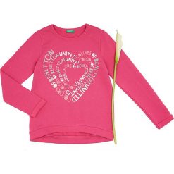 Bluza w kolorze różowym. Różowe bluzy niemowlęce Benetton Kids, z nadrukiem, z bawełny, bez rękawów, bez kaptura. W wyprzedaży za 32,95 zł.
