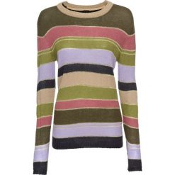 Sweter dzianinowy w paski bonprix oliwkowy w paski. Zielone swetry klasyczne damskie marki bonprix, w paski, z dzianiny, z okrągłym kołnierzem. Za 59,99 zł.