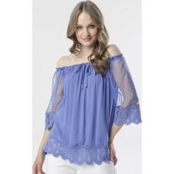 Niebieska Bluzka Aquiciane. Niebieskie bluzki damskie Born2be, xl, bez wzorów, z tiulu, bez kołnierzyka, bez rękawów. Za 59,99 zł.