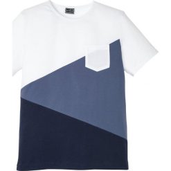 T-shirt Slim Fit bonprix biało-indygo-ciemnoniebieski. Białe koszulki męskie bonprix, xxl, bez wzorów, bez kołnierzyka, bez rękawów. Za 49,99 zł.