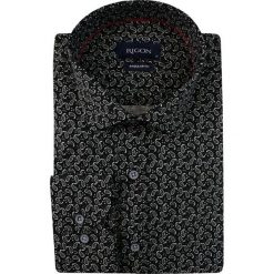 Czarna Koszula Męska, Wizytowa -RIGON- Krój Prosty, Długi Rękaw, w Biały Wzór Paisley KSDWRGNk24301czarna. Czarne koszule męskie Rigon, m, paisley, z elastanu, eleganckie. Za 99,00 zł.