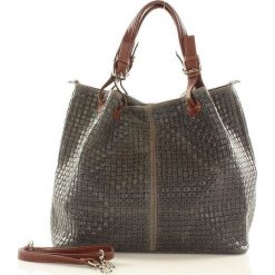 Skórzana torebka shopper szara MEREDITH. Czarne kuferki damskie marki MAZZINI, w paski, ze skóry, na ramię. Za 269,00 zł.