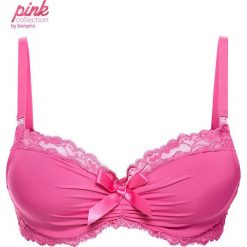 Biustonosz usztywniany z połyskującymi kamieniami Pink Collection bonprix matowy różowy. Czerwone biustonosze bardotka bonprix. Za 54,99 zł.