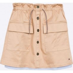 Tommy Hilfiger - Spódnica dziecięca 128-176 cm. Brązowe spódniczki damskie marki TOMMY HILFIGER, na co dzień, bez wzorów, z elastanu, mini, proste. W wyprzedaży za 219,90 zł.