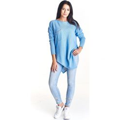 Asymetryczny sweter oversize niebieski. Niebieskie swetry damskie Tagless, xl, bez wzorów, bez rękawów, bez kaptura. Za 97,85 zł.
