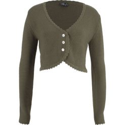 Sweter rozpinany ludowy bonprix ciemnooliwkowy. Zielone kardigany damskie bonprix. Za 59,99 zł.