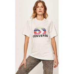 Converse - T-shirt. Białe bluzki damskie Converse, s, z nadrukiem, z bawełny, z okrągłym kołnierzem. W wyprzedaży za 99,90 zł.