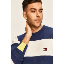 Tommy Hilfiger - Sweter. Niebieskie swetry męskie TOMMY HILFIGER, xl, bez wzorów, z bawełny, z okrągłym kołnierzem, bez kaptura. Za 539,90 zł.
