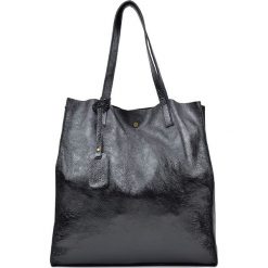 Shopper bag damskie: Skórzany shopper bag w kolorze czarnym – 37 x 40 x 10 cm
